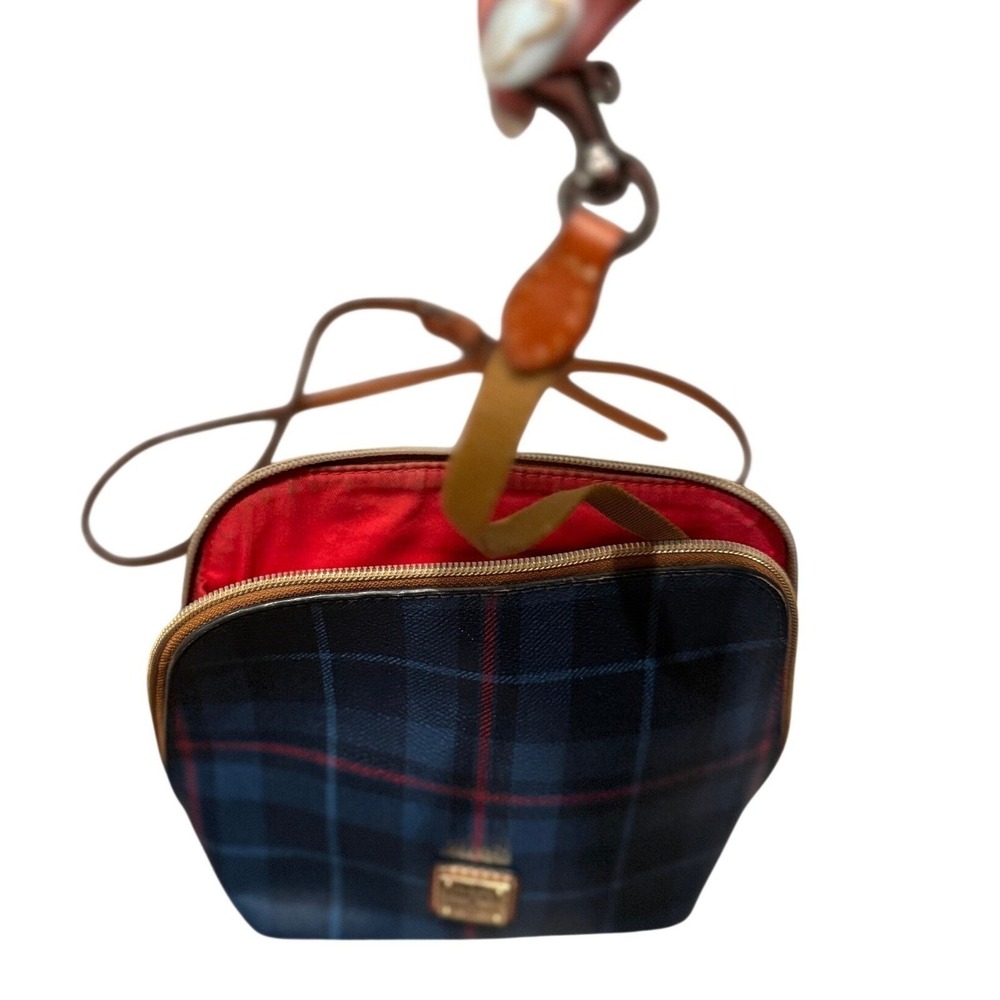 Dooney & Bourke Navy Blue Red‎ Plaid Coated Canvas Crossbody Bag Leather Trim - Picture 8 of 16